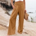 thumbnail image 2 of Women's Linen Pants Summer Fashion Casual Comfy Flowy Wide Leg Trousers Beach Holiday High Waisted Loung Pants with Pockets, 2 of 5