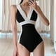 thumbnail image 2 of Gibobby Bañador de una pieza Traje de baño de empalme sólido de moda para mujer Traje de baño de bikini sexy Traje de baño de pieza de correa de baño Con(Negro,XL), 2 of 5