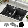 thumbnail image 2 of KRAUS Quarza 33” Drop-In / Undermount 50/50 Double Bowl Granite Kitchen Sink in Black Onyx, 2 of 8