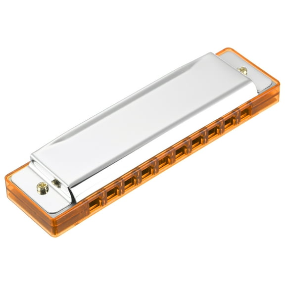 Uxcell Harmonica 10 Holes 20 Tone C Key Harmonica Mouth Musical Instruments Toy for Adults Beginner Educational (Orange Silver)