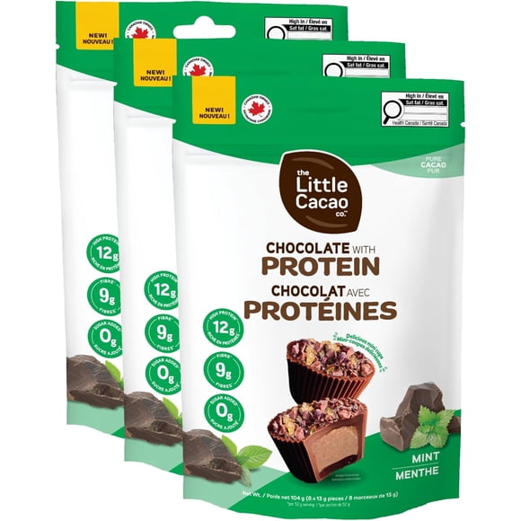 The Little Cacao Co. - Mini Protein Cups, with Cocoa Nibs - High Protein (12g) Snack, 9g Fibre, No Sugar, Non-GMO, Keto Friendly Peruvian Cacao Cups by The Little Cacao Co. (Mint) - 3x 104g