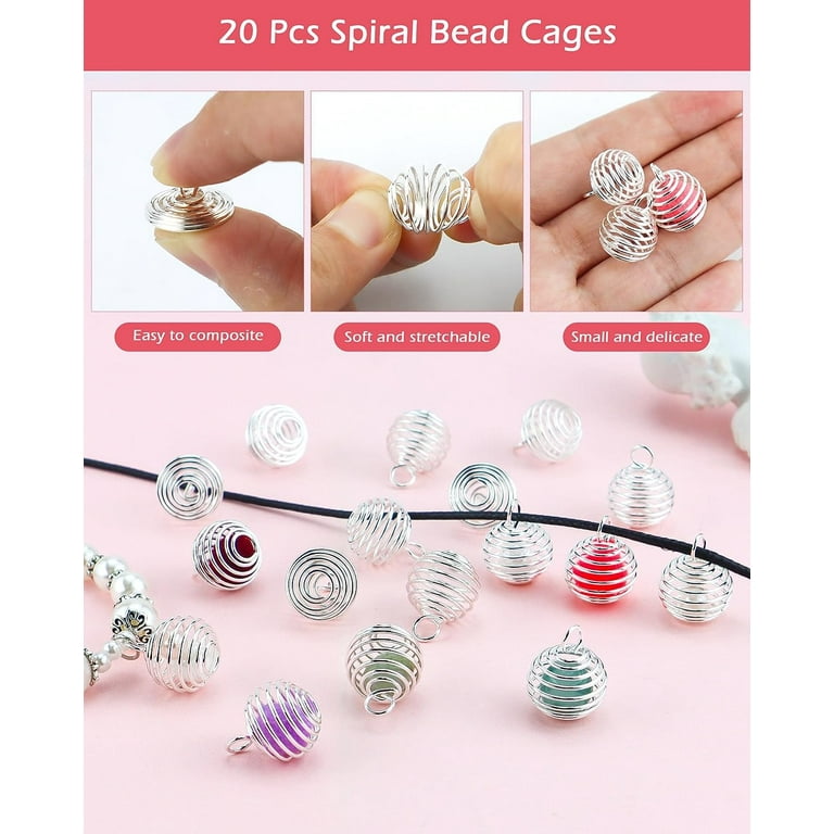 Spiral Bead Cages Pendants 20 PCs 14x15mm Silver Plated Stone Holder Necklace Cage Pendants Findings for Jewelry Making and Crafting Walmart
