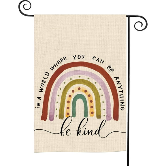 diyeu Rainbow Boho Be Kind Garden Flag Double Sided 12Wx18L Inch In A World Where You Can Be Anything Motivational Aesthetic Chic Small Vertical Yard Flag for Outdoor Decorations Outside Decor Banner