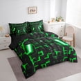 thumbnail image 2 of Gaming Twin Bedding Sets 7 Pieces, Black Reversible, Neon Green Grid Bed in a Bag, 2 of 5