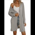 thumbnail image 3 of Cárdigan Ligero de Larga con Botones y Bolsillos para Mujer, Abierto Al Frente, Holgado y Ligero Gris M, 3 of 9