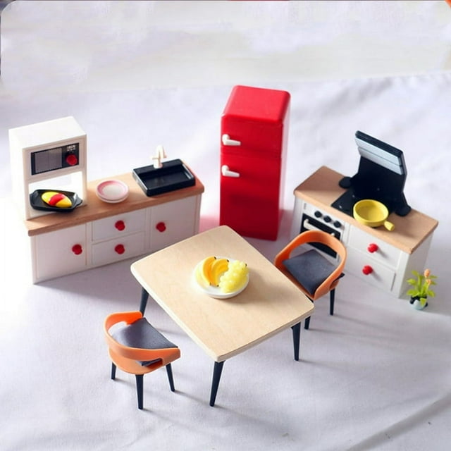 MesaSe Doll House Mini Kitchen Cooking Scene Set Ins Wooden Furniture Miniature Model