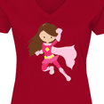 thumbnail image 4 of Inktastic Superhero Girl, Cute Girl, Brown Hair, Pink Cape Women's V-Neck T-Shirt, 4 of 5