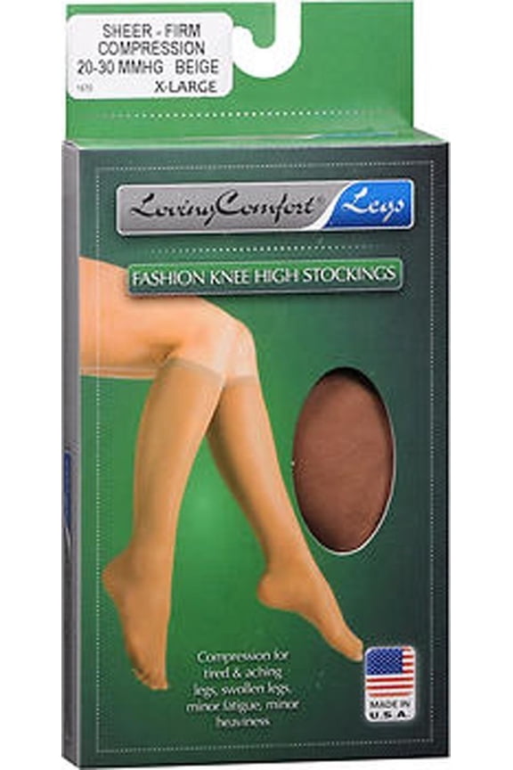 Fashion Knee High Stockings 20-30 Sheer Beige, Extra Large