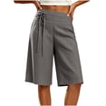 thumbnail image 5 of Taqqpue Womens Bermuda Shorts Plus Size Linen Elastic Waist Drawstring Shorts Summer Loose Fit Pants Beach Casual Trousers Knee Length Shorts for Women with Pockets, 5 of 10