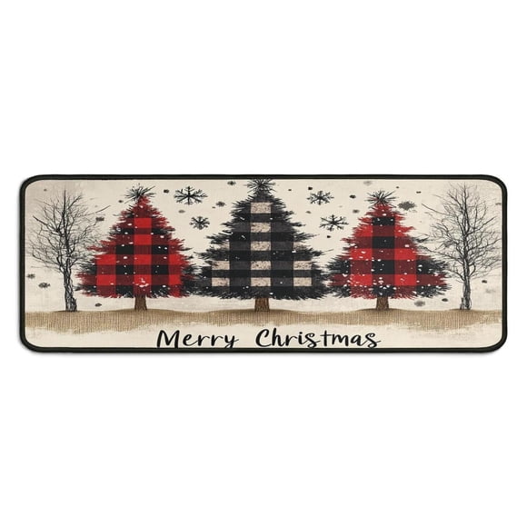 2 Pcs Merry Christmas Kitchen Rugs and Mats Set Merry Xmas Tree Branches Kitchen Rugs and Mats Anti Fatigue Kitchen Floor Matfor Bathroom Room (47x17+30x17 Inches)