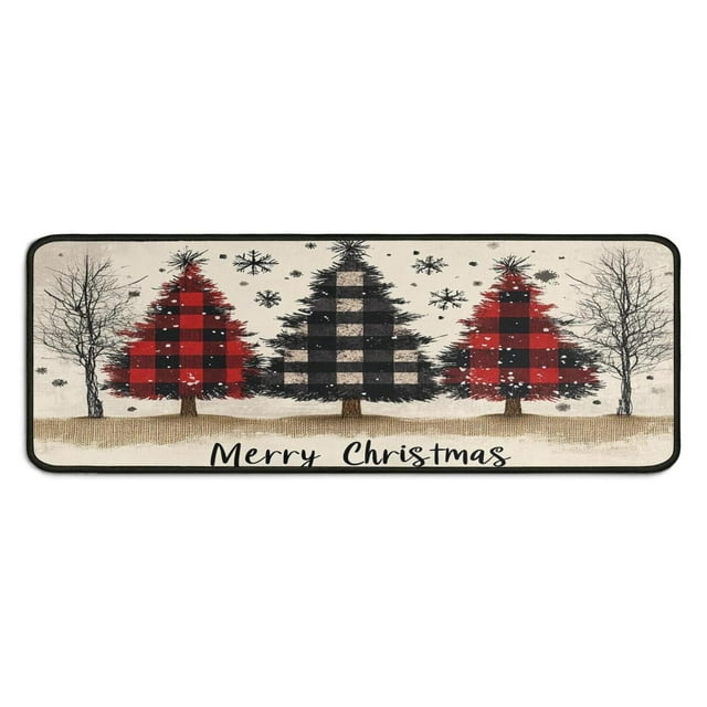 2 Pcs Merry Christmas Kitchen Rugs and Mats Set Merry Xmas Tree Branches Kitchen Rugs and Mats Anti Fatigue Kitchen Floor Matfor Bathroom Room (47x17+30x17 Inches)