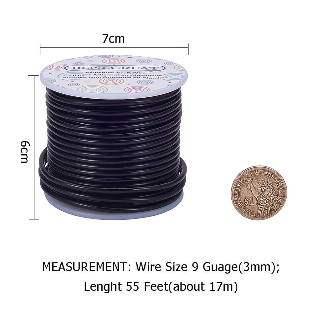 9 Gauge Jewelry Craft Aluminum Wire 55 Feet Bendable Metal Sculpting Wire for Craft Floral Model Making (Black 3mm) DIY