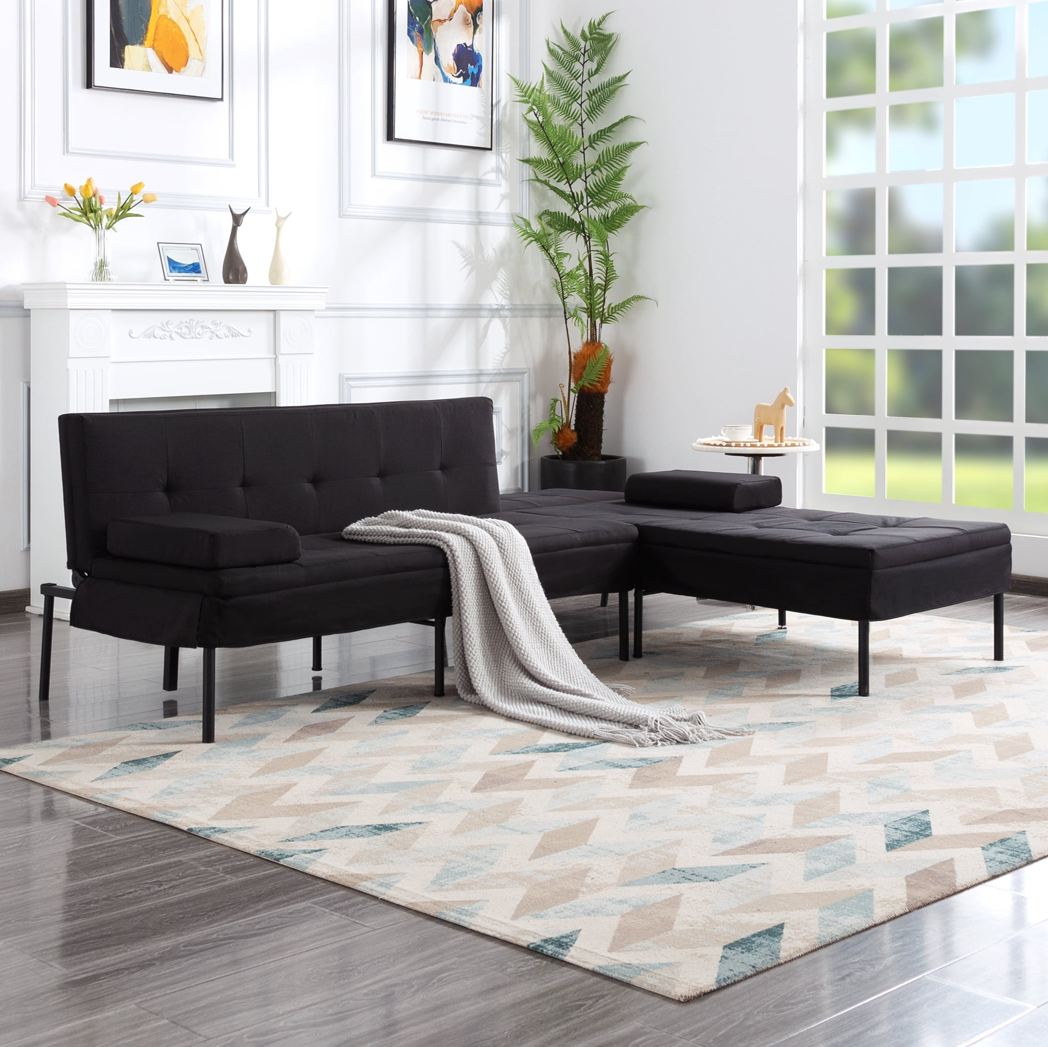 Gewnee 78.7”Convertible Sectional Sofa Bed,L-Shaped Couch with Reversible Chaise (Left or Right),5-Position Adjustable Backrest,Perfect for Living Room,Office,Dorm,Apartment.Black
