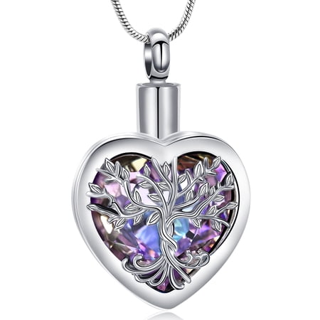 Tree of Life Heart Urn Necklace for Ashes Family Tree Keepsake Cremation Pendant Memorial Jewelry for Women