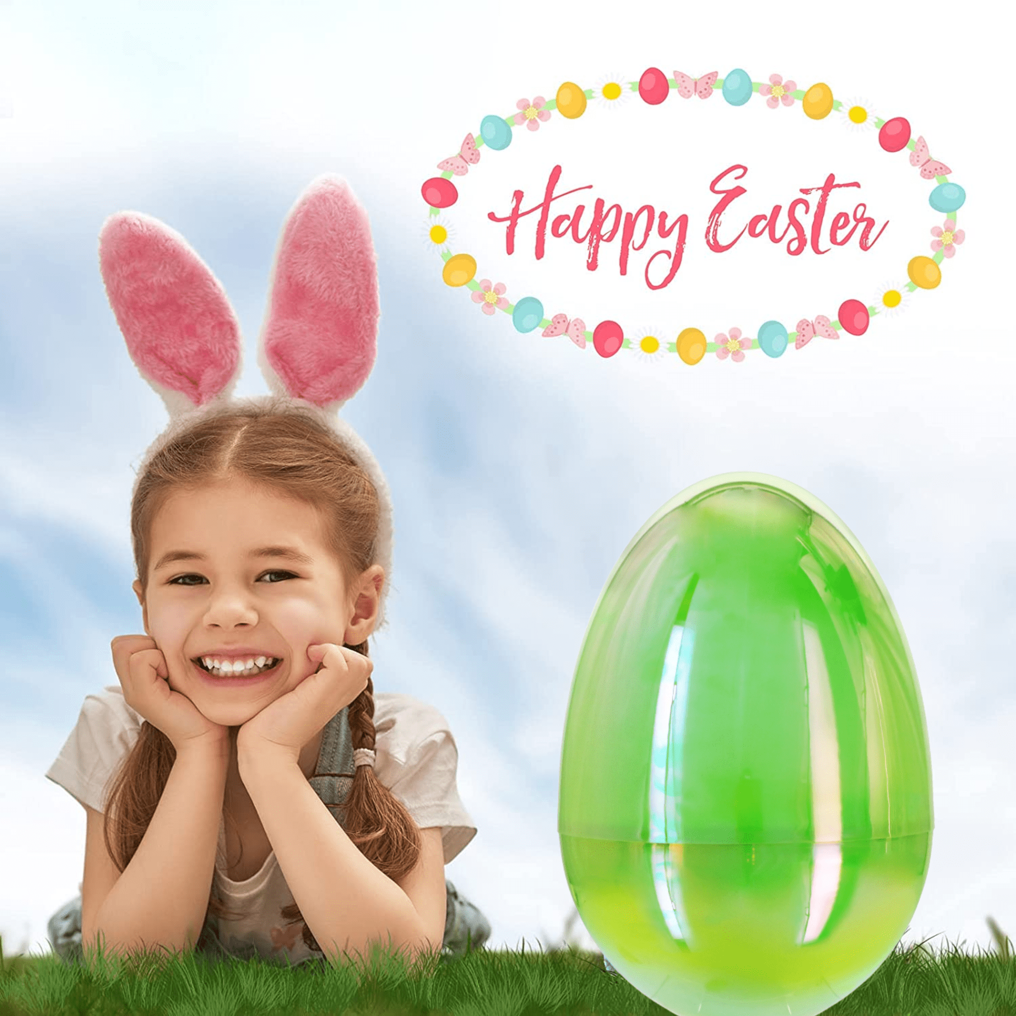 Jumbo Easter Egg Gifts with 6pcs Toys Inside & Reusable Green Iridescent Plastic Eggs for Kids Boys Girls Classroom Surprise Spring  Holiday Birthday Party Gifts & Care Package(Contents Vary)
