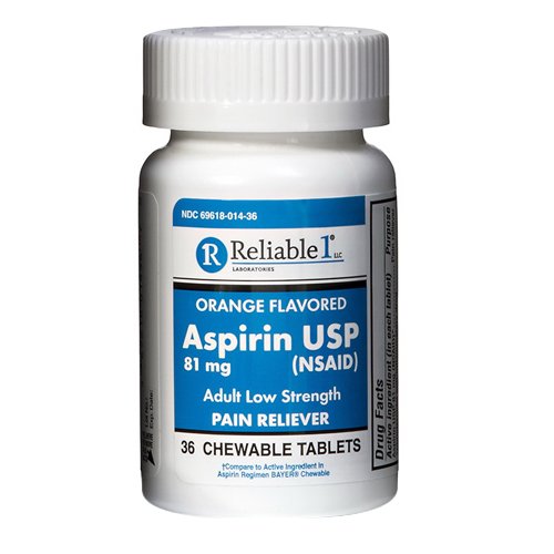 Reliable Aspirin USP 81 Mg Adult Low Strength Orange Flavored Chewable