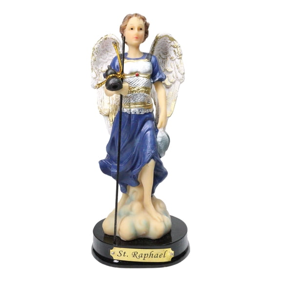 Catholic Church Saint Archangel Raphael With Staff & Healing Oil Figurine 5.5"H