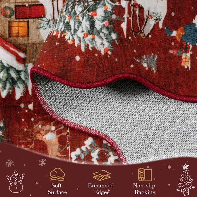 Wonnitar Christmas Runner Rug for Hallway, 2x8 Red Kitchen Rug Washable Non Slip, Soft Ultra-Thin Christmas Tree Santa Claus Holiday Decor Runner Carpet for Entrance Bedside