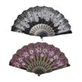 thumbnail image 2 of Abanico plegable chino de 2 piezas con diseño clásico de flores creativas para bodas de mujeres. Blanco y morado, 2 of 9