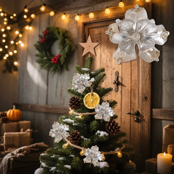 Ramo Navideño de Tela Brillante de Alta Gama En Color Oro Champán Artificial | Material: Tela Blanca | Tamaño: 25 X 15 X 4 Cm | Peso: 30 G | Ambiente Festivo