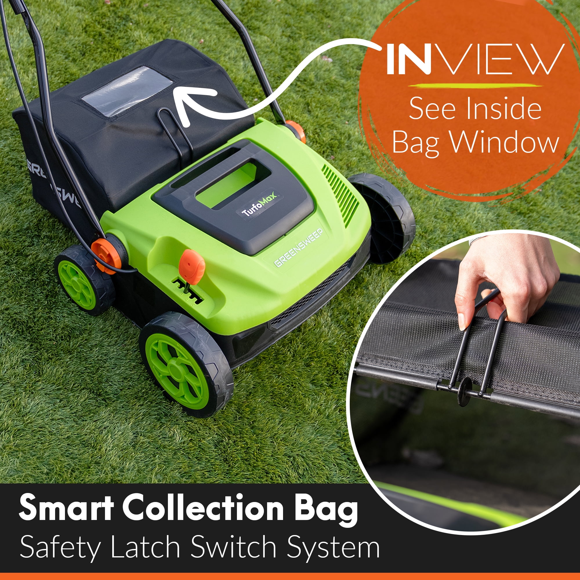 GreenSweep TurfoMax Artificial Grass Sweeper – Electric Turf Cleaner with Collection Bag & Adjustable Height Settings
