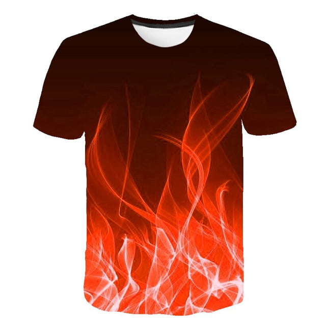 2021 Flame Boy's kids T-shirt moda de verano de manga corta para niñas 3D cuello redondo tops Color elemento camisa de moda para niños T-shirt4T Gao Jinjia LED