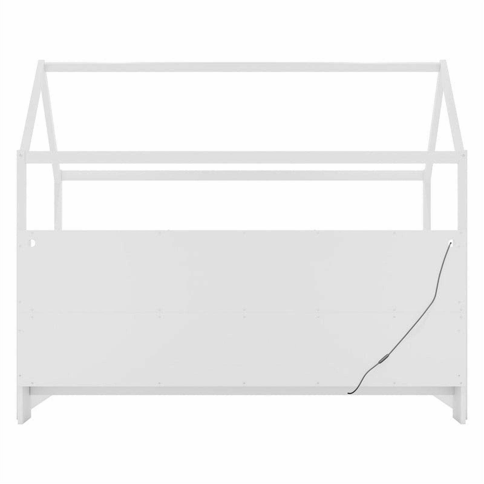 Mirightone Twin Size House Bed frame, Twin Floor Bed with High Rails & Storage Shelves, Montessori Bed with LED Light, Solid Wood House Floor Bed(White)