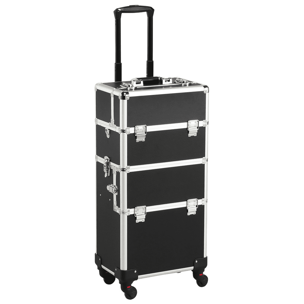 Easyfashion Rolling Aluminum 3 in 1 Makeup Case Trolley Cosmetic Beauty Box Case, -