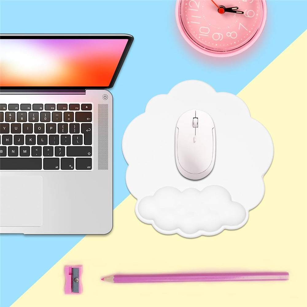 2 pack Mouse Pad Wrist Support, Cloud Mousepad with Memory Foam Wrist Rest, Non-Slip Base Gaming Surface Mouse Pad for Home Office Laptop, White