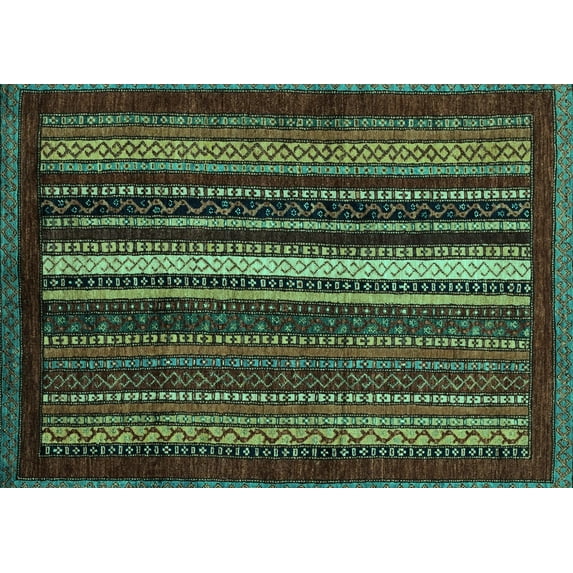 Ahgly Company Machine Washable Indoor Rectangle Abstract Turquoise Blue Modern Area Rugs, 6' x 9'