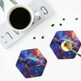 thumbnail image 4 of Lsque Starry Sky Turtle Pattern 4" Drink Coasters Set of 4, PVC Leather Absorbent Coasters, Table Coaster Set Decorative Coffee Cup Coasters Housewarming Gift -Hexagon, 4 of 6