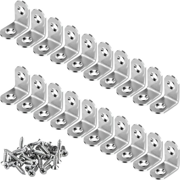 Corner Braces 20pack Stainless Steel 90 Degree Joints Right Angle Bracket L Shaped Corner Brackets Fastener for Wood Furniture 40pcs Screws Included（25x16mm ）