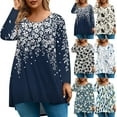 thumbnail image 2 of Abcomgle Plus Size T Shirts for Women Curved Hem Sexy Shirt Long Sleeve Crew Neck Vintage Floral Print Graphic T-Shirt 4x-5x Trendy Tunics,5XL, 2 of 5