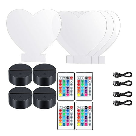 

4Pcs LED Light Base with Heart Acrylic Panel Lamp Light Display Base