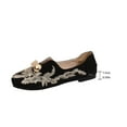 thumbnail image 6 of Women's Loafers Wide Width, Retro Embroidered Slip-On Flats for Women, Metal Accent Soft Sole Low Heel Moccasins, Trendy Casual Dress Shoes for Spring Summer, Black/White/Mint, 6 of 10