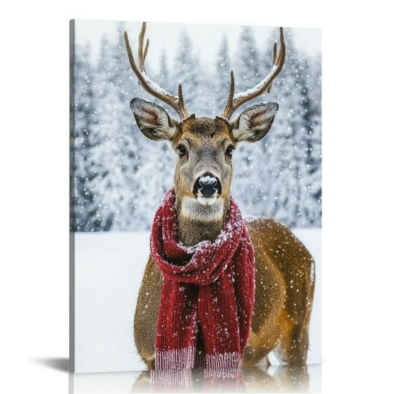 ONETECH Christmas Canvas Wall Art, Christmas Wall Art Christmas Wall Decor with Deer in Winter Snowy Forest, Reindeer Christmas Decor for Wall Decor as Christmas Gift 12x16 in