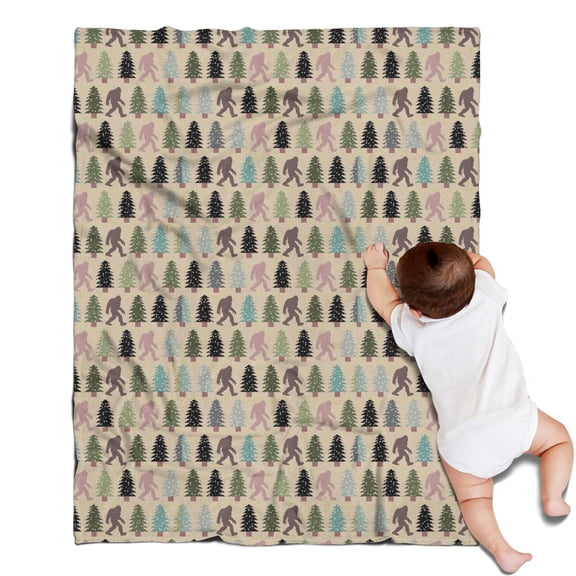 Beige Bigfoot and Pine Tree Pattern Blanket,Comfortable Soft Flannel Throw Blanket,All Season,Warm Lightweight Blankets for Sofa Bed Couch Living Room Chair,30"x40"