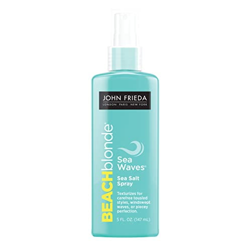 John Frieda Beach Blonde Sea Waves Salt Spray, Wave Texturizing Spray, with Natural Sea Salt to Enhance Wavy Hair for Tousled Volume, Stocking Stuffer, 5 Ounce
