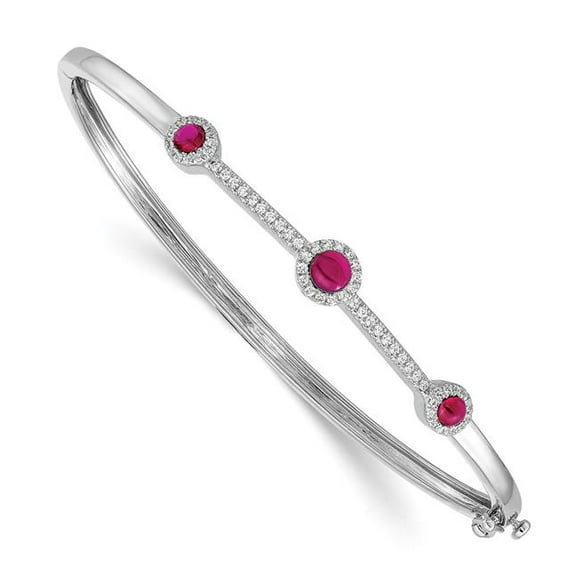 Quality Gold BM4031-RU-025-WA 14K White Gold Diamond & Cabochon Ruby Bangle