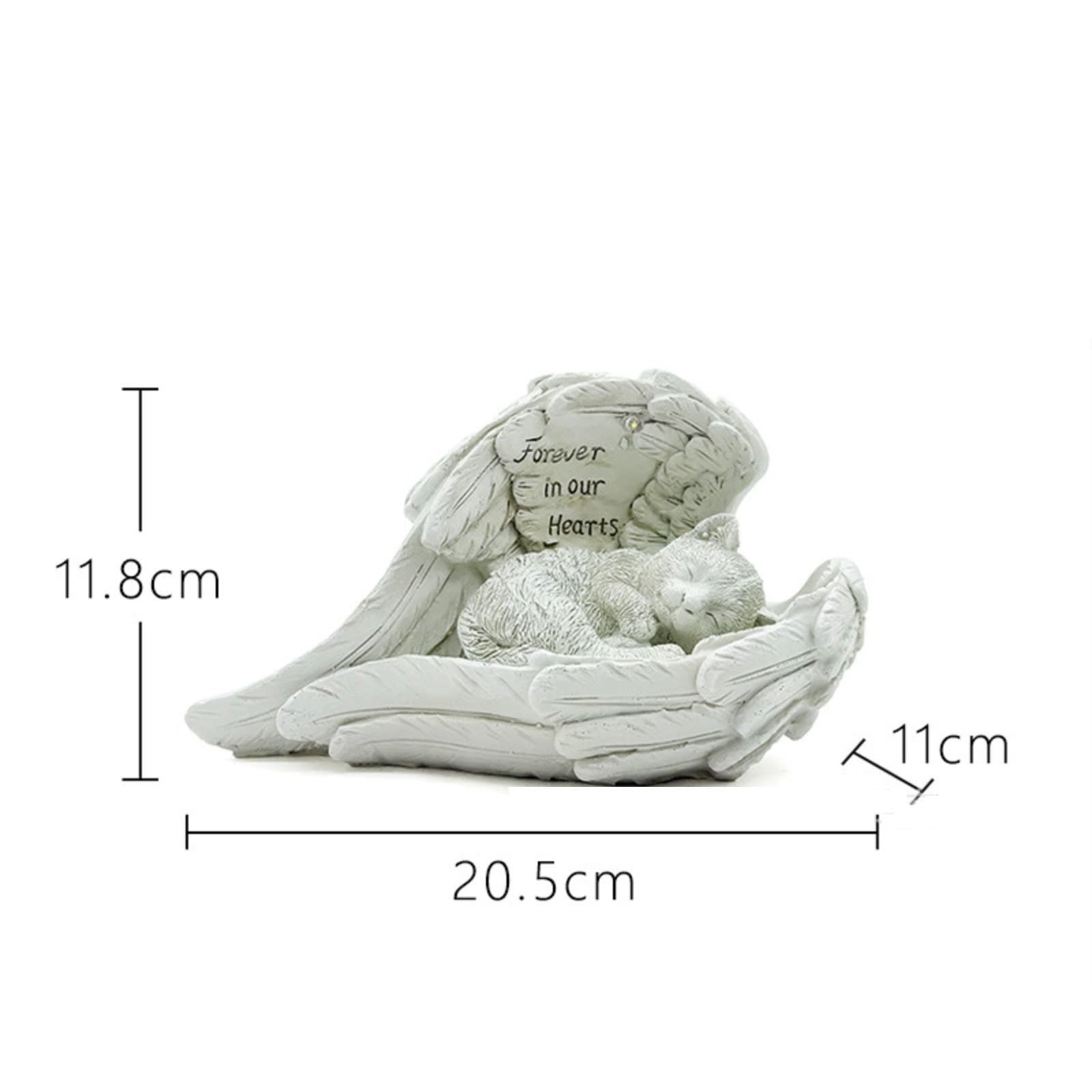 Pet Cat Solar Garden Memorial Statue - Outdoor Resin Angel Kitty with Solar Light, Guardian Angel Kitten Memorial Gift for Patio, Lawn, Yard, Garden Decor - White