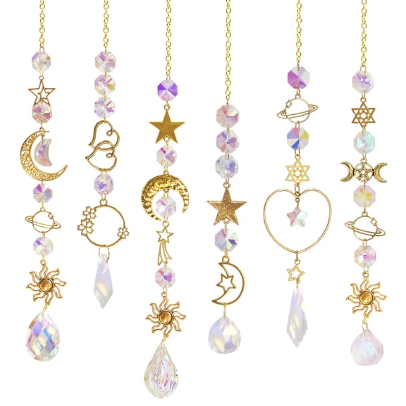 GROBRO7 Suncatcher Crystal  Pendants for Window Hanging,Star Moon Pendants for Garden Decor