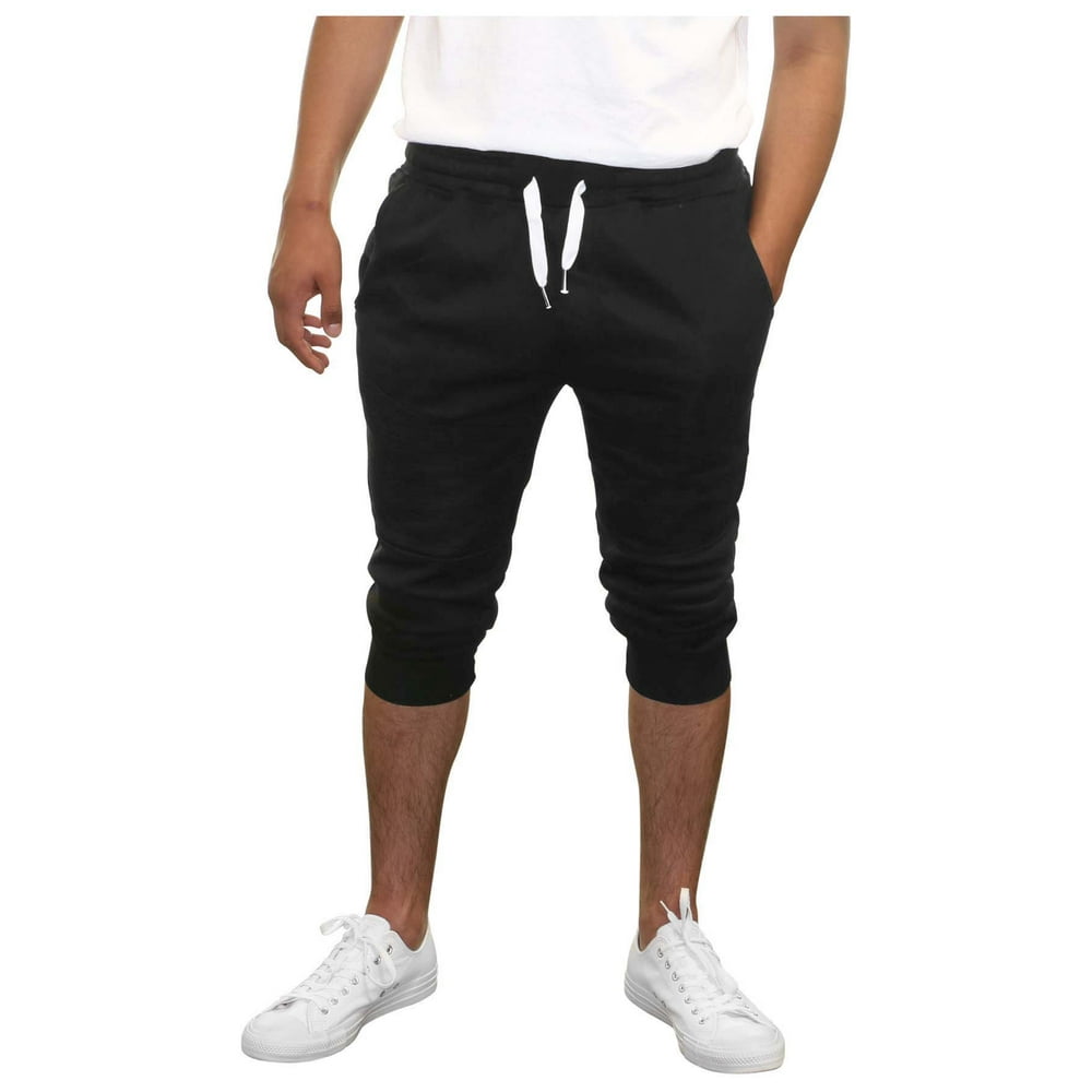 True Rock - True Rock Men's Textured Panel Capri Pants Joggers-Navy-Small (Black, Large
