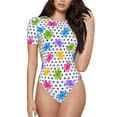 thumbnail image 1 of Saiise Motif Ours et Pois Grenouillère à Manches Courtes Col Rond Pyjama Extensible avec Fermeture à Pression-TTG, 1 of 7