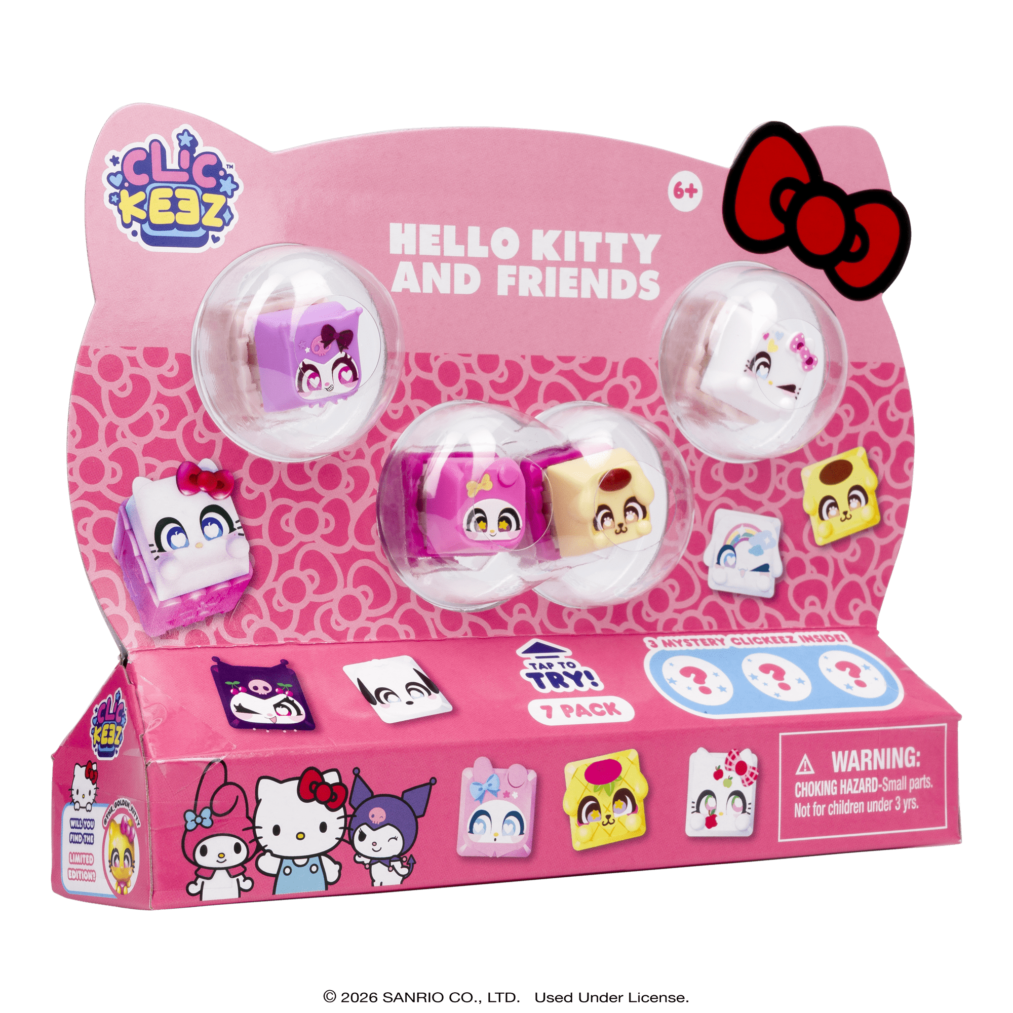 Clickeez Series 1 Hello Kitty & Friends 7-Pack, 7 Collectible Character Keyboard Keys Click and Clack, Create Your Own Keychain, Ages 6+