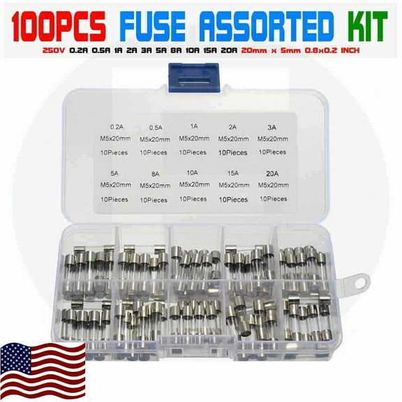 100Pcs 5x20mm Quick Blow Glass Tube Fuse Assorted Kits Fast Action Glass Fuses