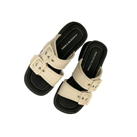 

Lacyhop Ladies Wedge Sandals Summer Slides Slip On Platform Sandal Indoor Outdoor Thick Slide Slippers Non-Slip Beach Casual Shoes Beige 7.5