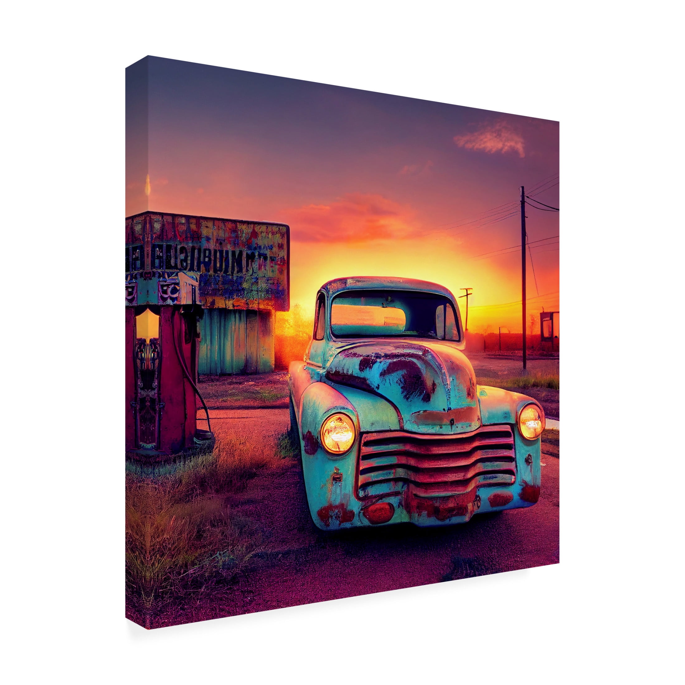 Canvas Wall Art - Ray Heere 'Route 66 2' Wall Art for Living Room, Bedroom, or Office Décor by Trademark Fine Art - 14 x 14 Inches