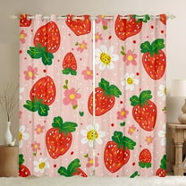 Castle Fairy Kawaii Red Strawberry Black Out Curtains for Teens Girls Women,Cute Flower Curtains Pack Of 2 (42X63 Each),Polka Dots Bedroom Curtains,Lightweight Room Decor