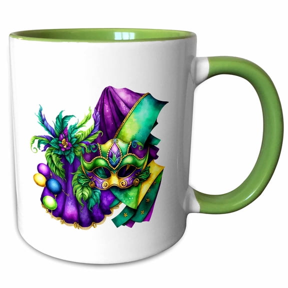 3drose, Mardi Gras Mask and Party Clothing, 11oz Two-tone Green Mug