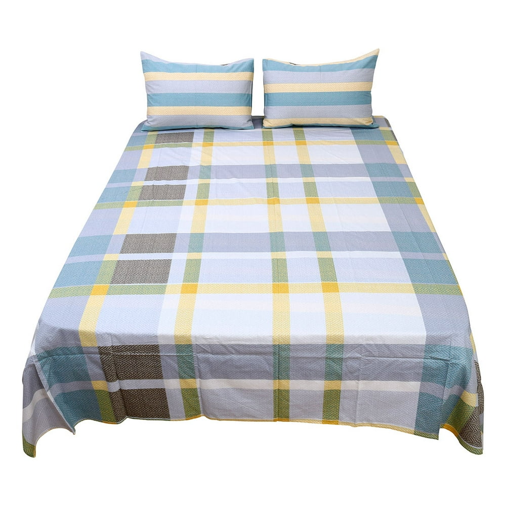 Checkered 100 Cotton Bed Sheet Sets,Deep Pocket Fitted Sheet 4pcs
